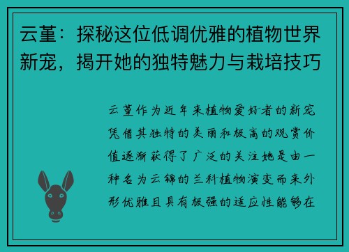 云堇：探秘这位低调优雅的植物世界新宠，揭开她的独特魅力与栽培技巧